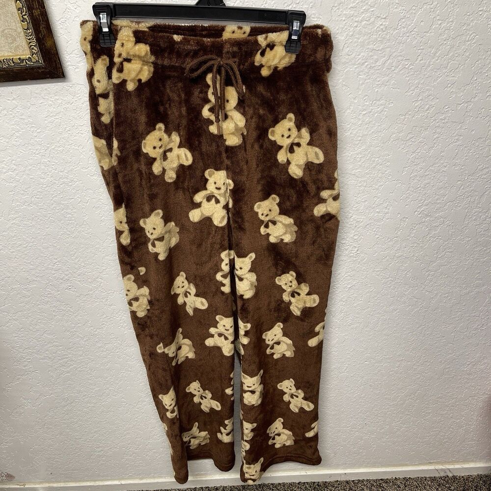 Free Haven Super High Waist Women’s M Teddy Bear Print Soft Plush Pajama Pants